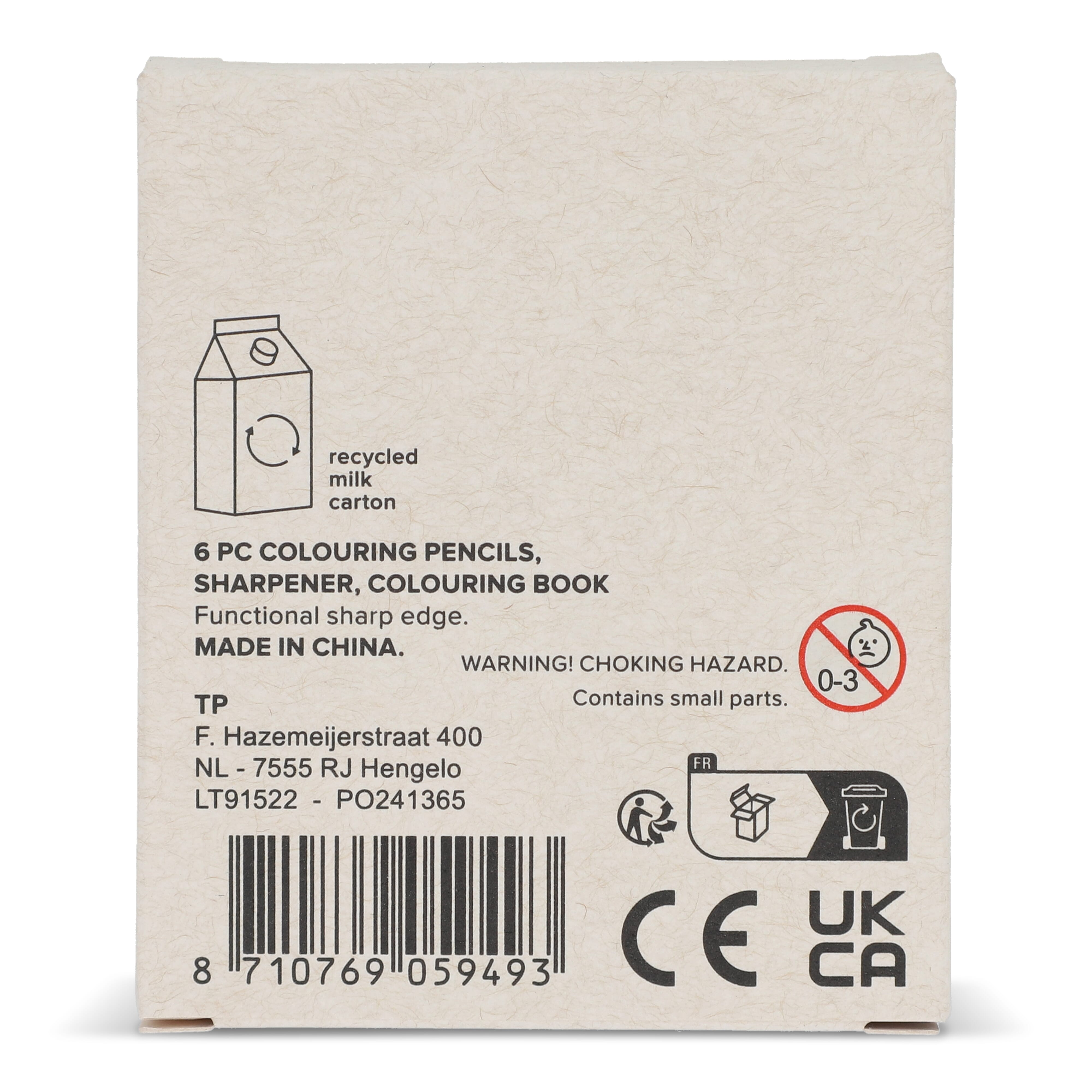 Set de coloriage de 8 pièces dans une boîte en brique de lait recyclé