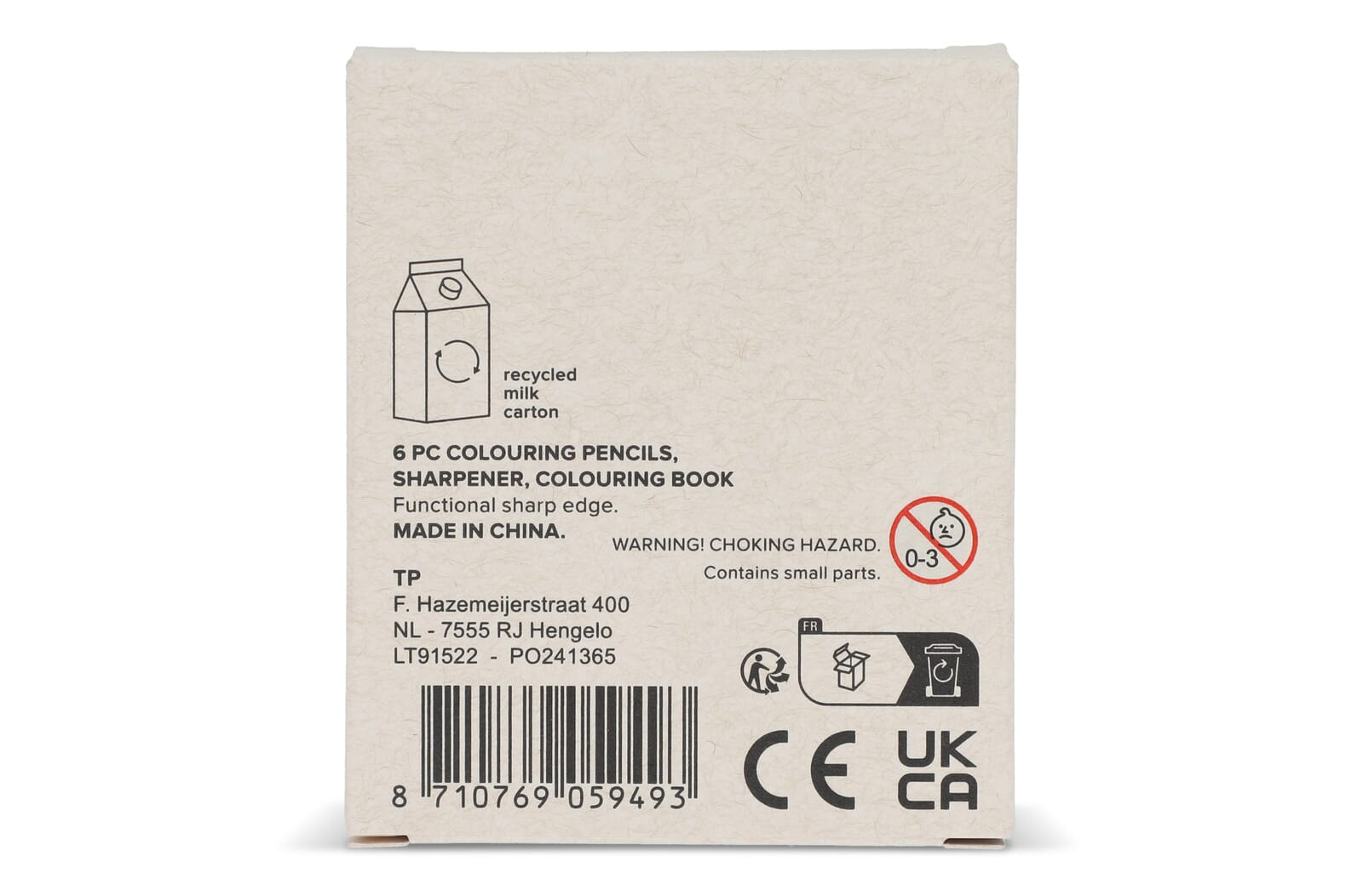 Set de coloriage de 8 pièces dans une boîte en brique de lait recyclé