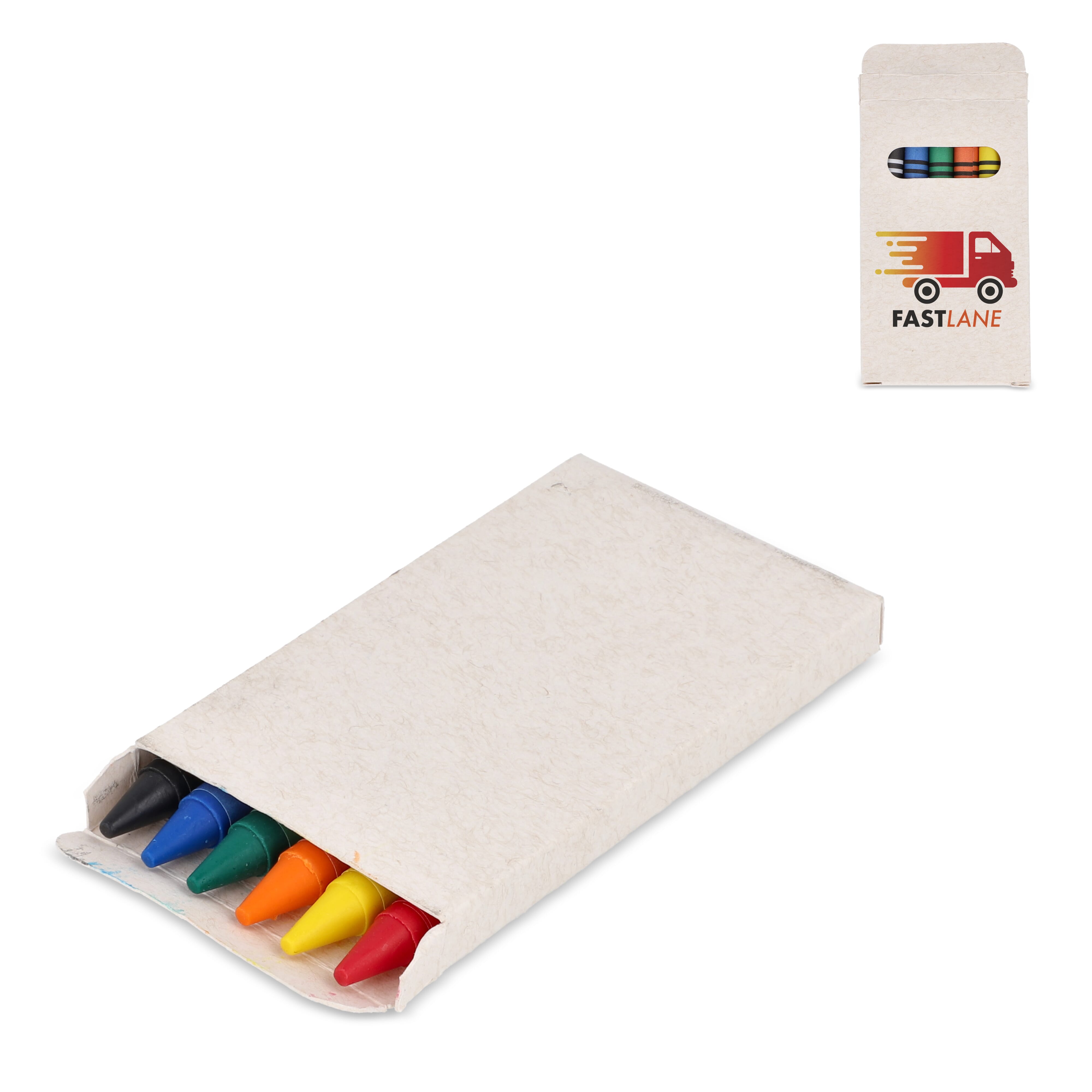 6 crayons gras de couleur dans une boîte en brique de lait recyclé