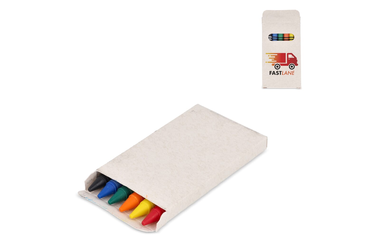 6 crayons gras de couleur dans une boîte en brique de lait recyclé