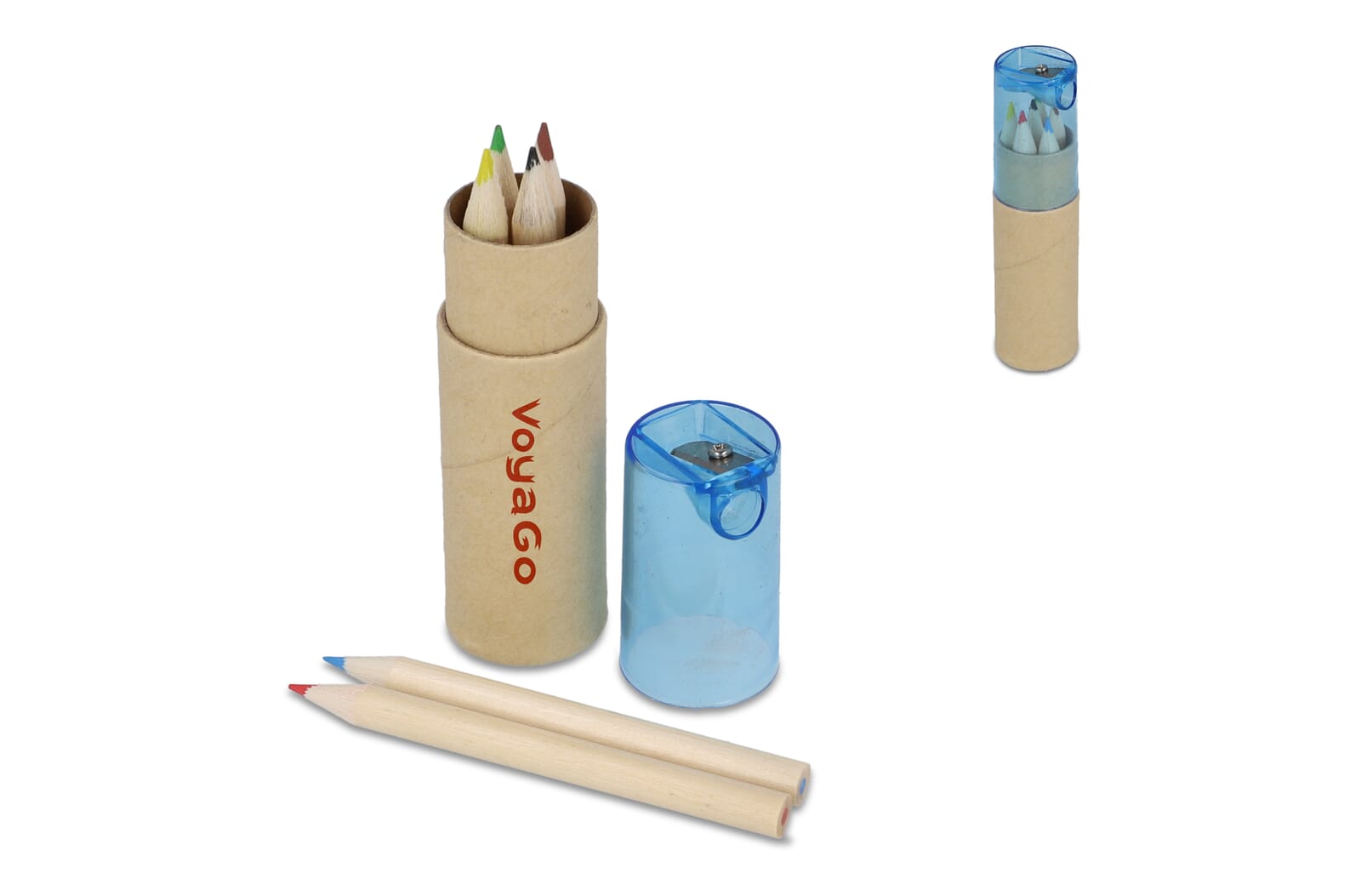 Crayons de couleur dans un tube en carton avec couvercle taille-crayon