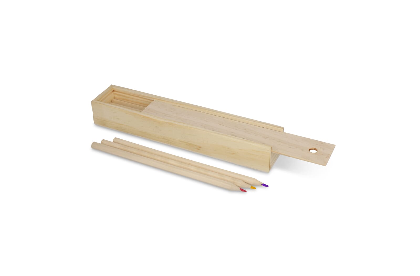 Crayons de couleur dans une boîte en bois coulissante