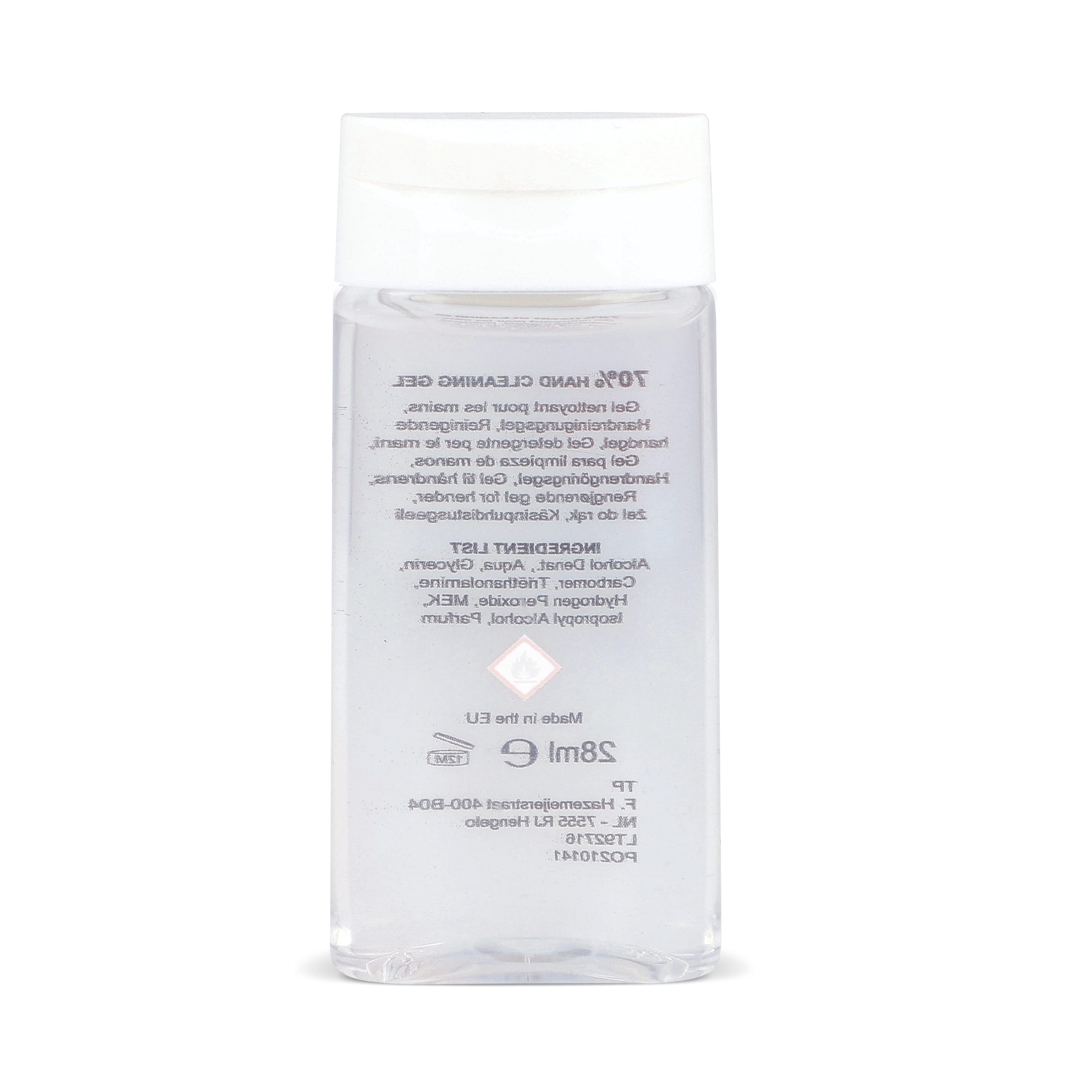 Flacon gel hydroalcoolique pour les mains. Fabrication Europe 28ml