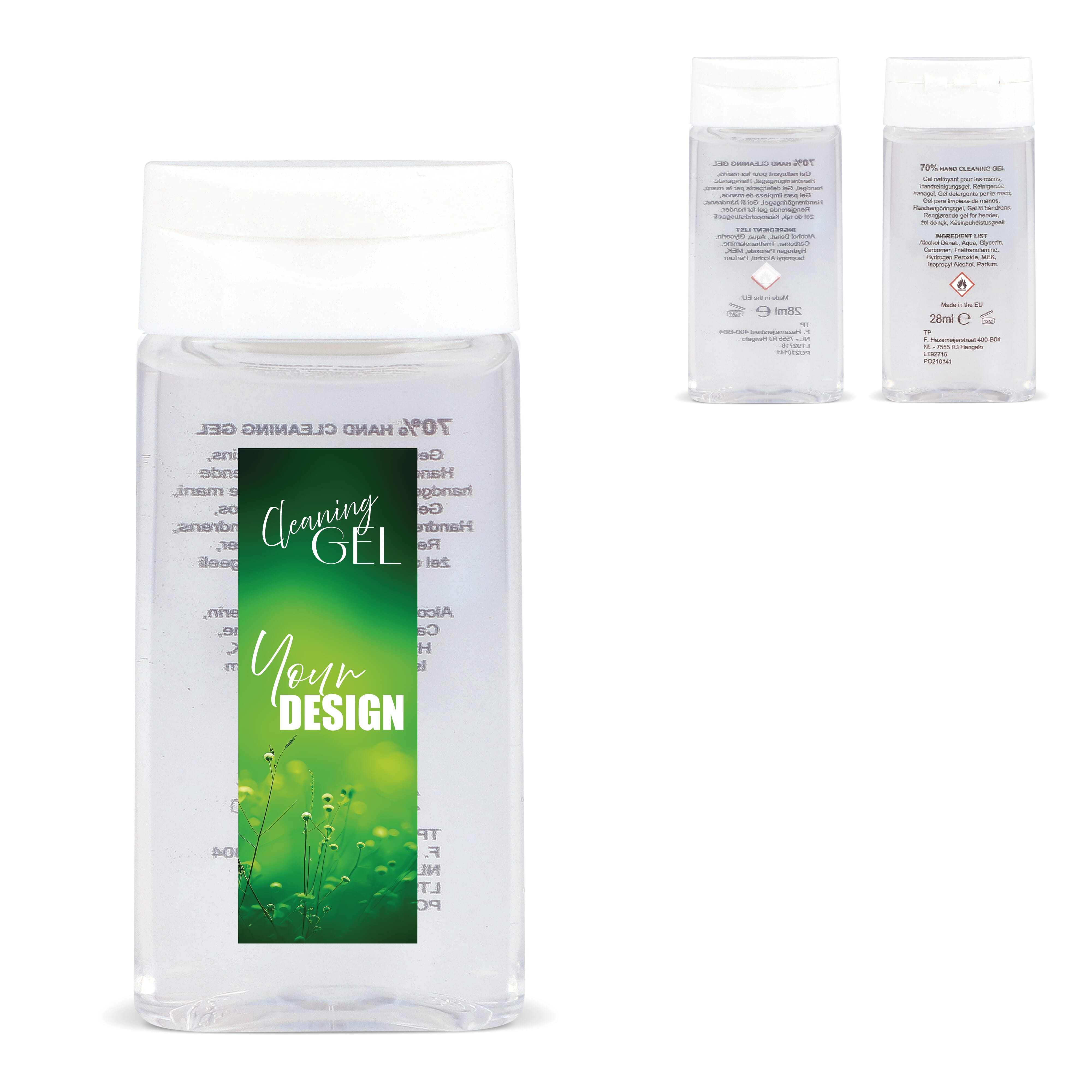 Flacon gel hydroalcoolique pour les mains. Fabrication Europe 28ml