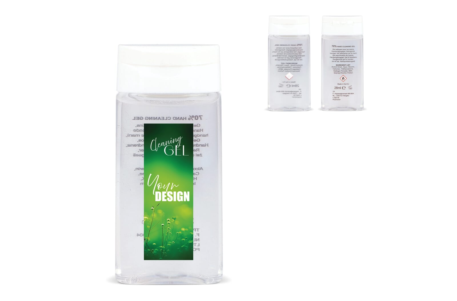 Flacon gel hydroalcoolique pour les mains. Fabrication Europe 28ml